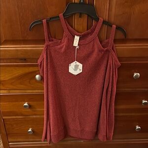 Red Off-the-Shoulder Sweater with Knit Design